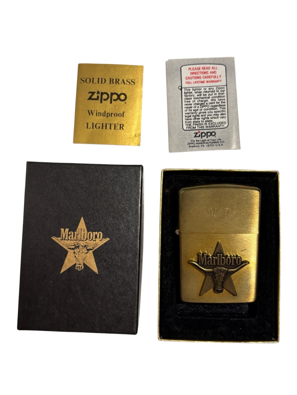 Vintage 1992 Marlboro Steer Longhorn Star Brass Zippo Lighter Unfired New In Box